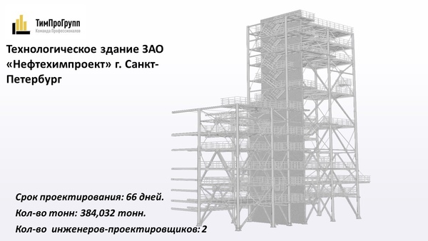 Разработка КМД по проекту Технологическое здание ЗАО "Нефтехимпроект" г. Санкт-Петербург.